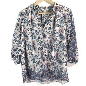Madewell Camelia Tassle Top Boho Pink Paisley XS
